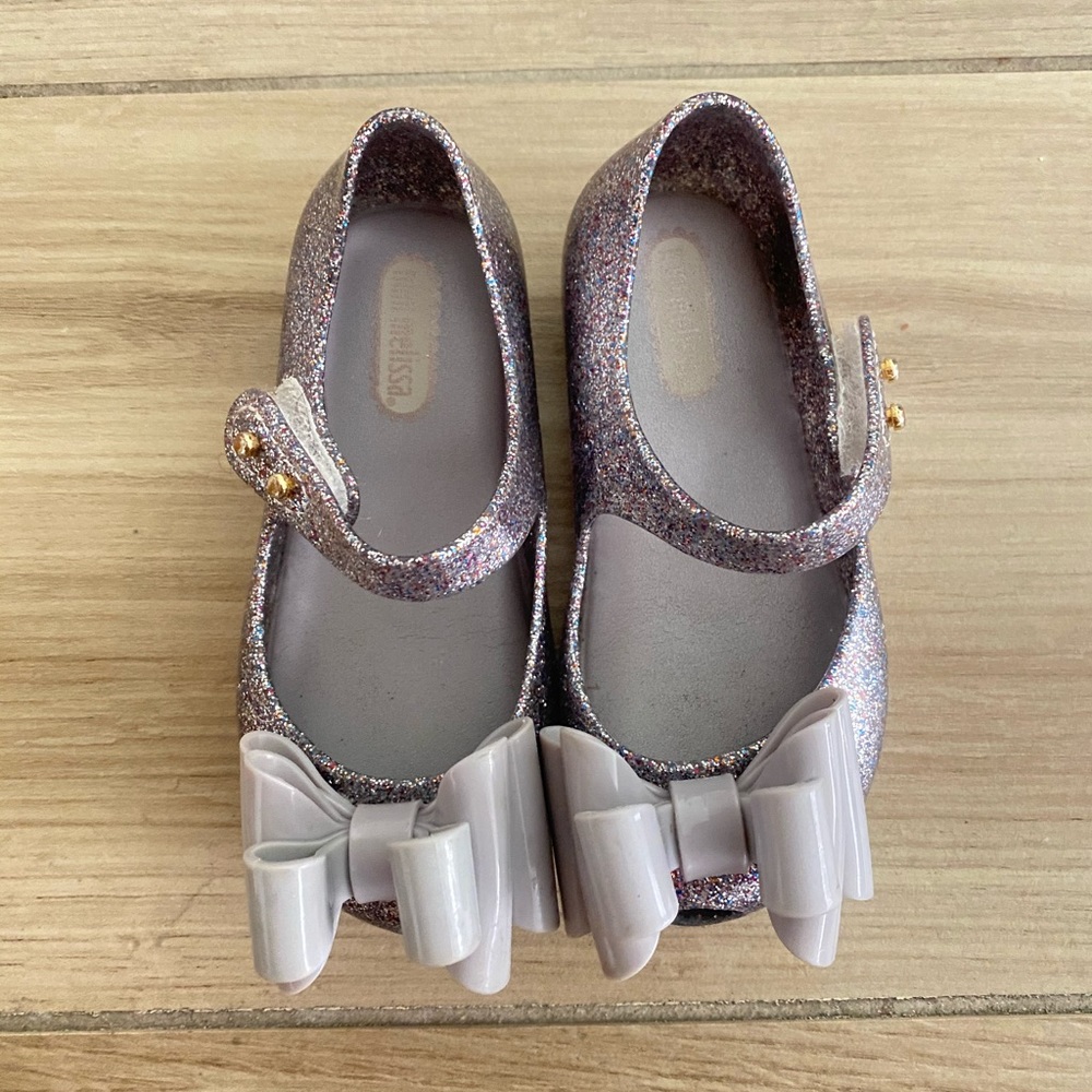 Mini Melissa Grey Glitter Bow mary jane jelly 7
